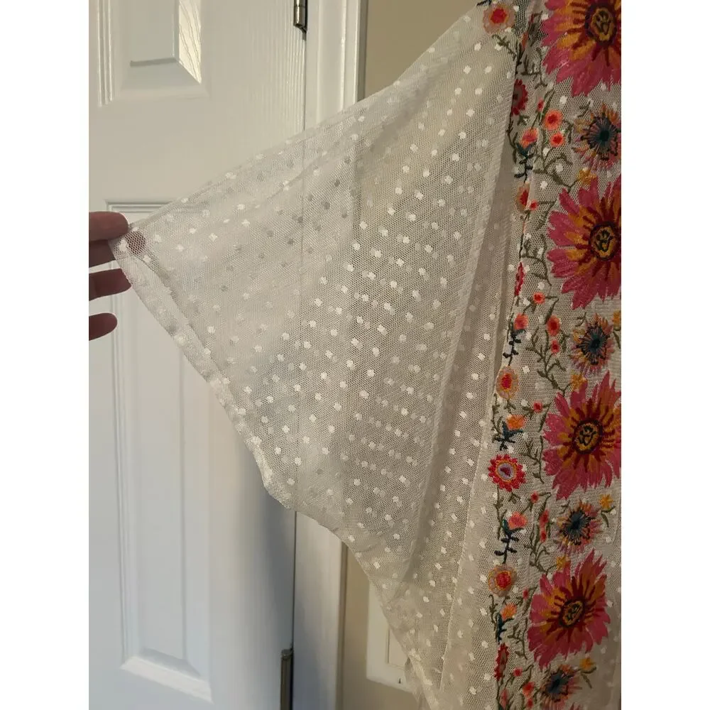Umgee lace sheer floral embroidered kimono boho summer festival size s/m - Picture 4 of 6